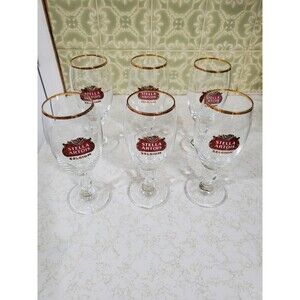 Stella Artois ICON Beer Tasting Gold Rim Glasses 15 CL Belgium LOT of 6